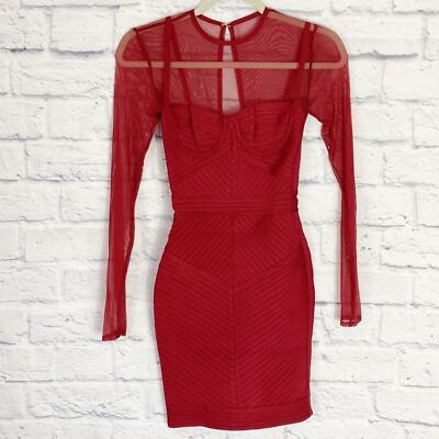 House of CB Noelle red bandage bodycon sheer sleeve mini dress XS | eBay