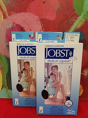 JOBST UltraSheer Lot Of 2 Pr Knee High CT 15-20mmHg Black Medium New In Box