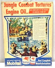 Mobiloil Sign Ccardboard Socony Vocuum Jungle Combat Tortures Engine oil Adv