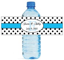 100 Polka Dot Blue stripe Wedding Engagement Birthday Party Water Bottle Labels