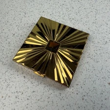 Vintage Max Factor Gold Tone Art Deco Sunburst Pattern Powder Compact