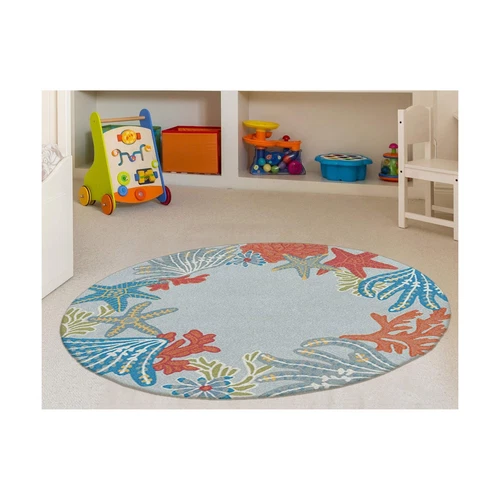 Liora Manne 2256/04 Aqua Ravella Coastal Ocean Scene Indoor/Outdoor Round Rug... - Picture 4 of 8