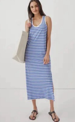 Pact Womens 100% Organic Cotton Softspun MIDI Blue Striped Tank Dress Size XXL