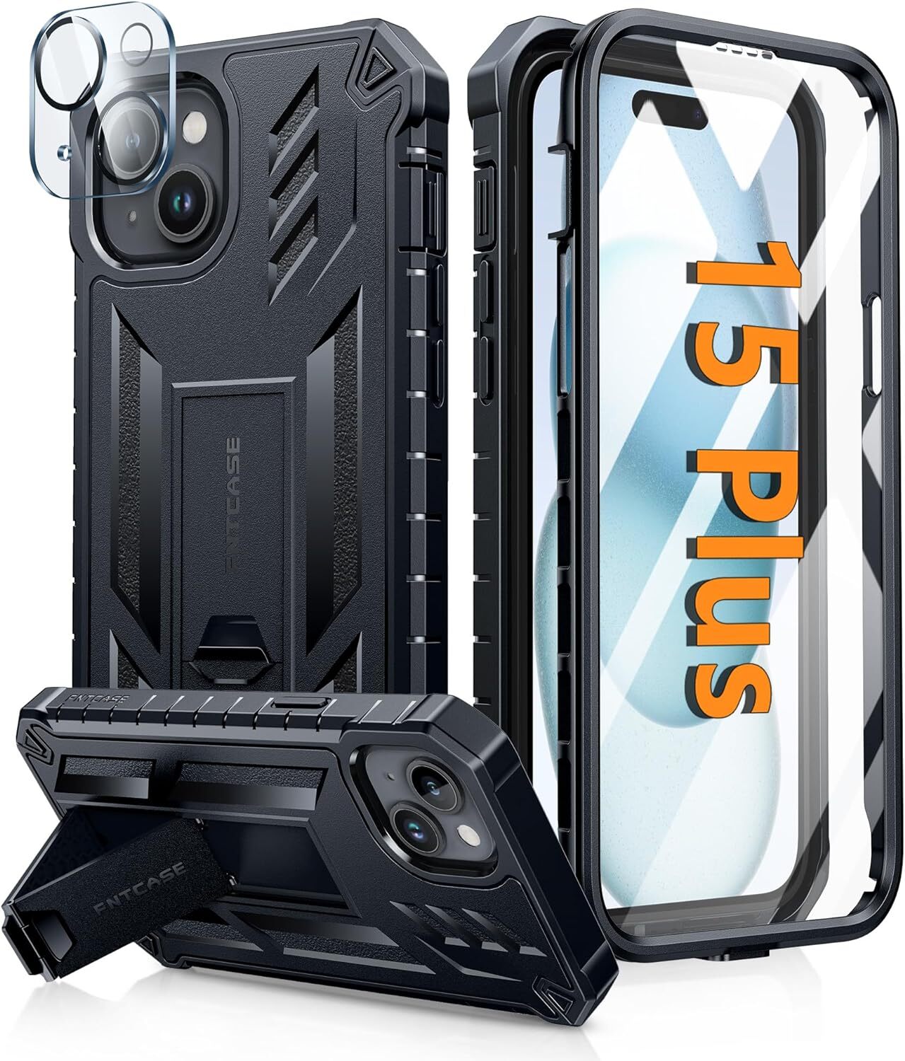 for iPhone 15 Plus Case: Military Grade Rugged Cell Phone Cover with Kickstand |