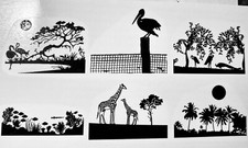 AAE TROPICAL SCENES- Low Fire Fusing Decal Sheet- BLACK ENAMEL- 6 IMAGES