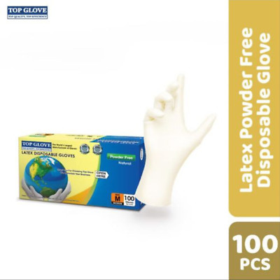 100pcs Top Glove Latex Disposable Powder Free Hand Glove Safety, Natural Color