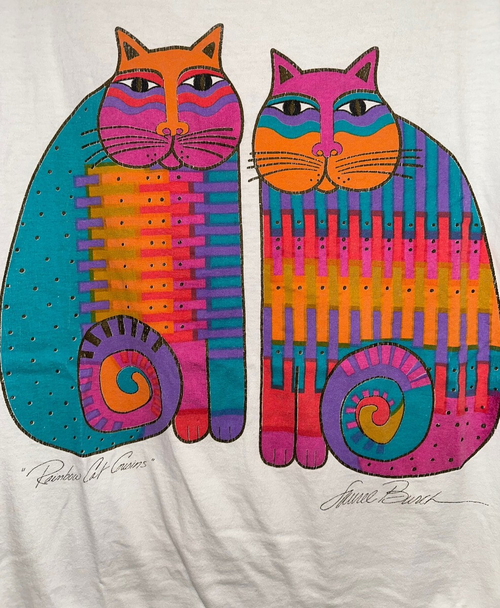 90s vintage Laurel Burch Cat スウェット アニマル Rainbow Cat Cousins Laurel Burch Graphic Kittens Art Vintage