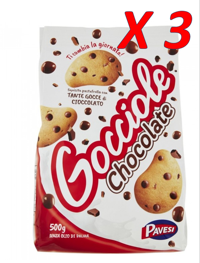 PAVESI GOCCIOLE CHOCOLATE biscuits with chocolate chips 3 x 500 g (1,5 KG)
