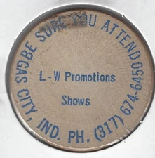 L-W PROMOTIONS SHOWS, Gas City, Indiana, Token/Coin, Indian Head Wooden Nickel