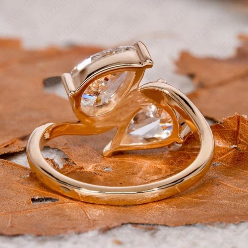 3.00TCW Pear Cut F VS1 IGI Lab Grown Diamond Toi Et Moi Ring In 14K Yellow Gold - Bild 4 von 11