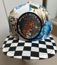 Woolf With Me Youth Checkerboard Floral Manhattan Beach California Tiger Hat Cap