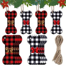 24 Pieces Dog Bone Christmas Ornaments Bone Shaped Buffalo Plaid Christmas De...