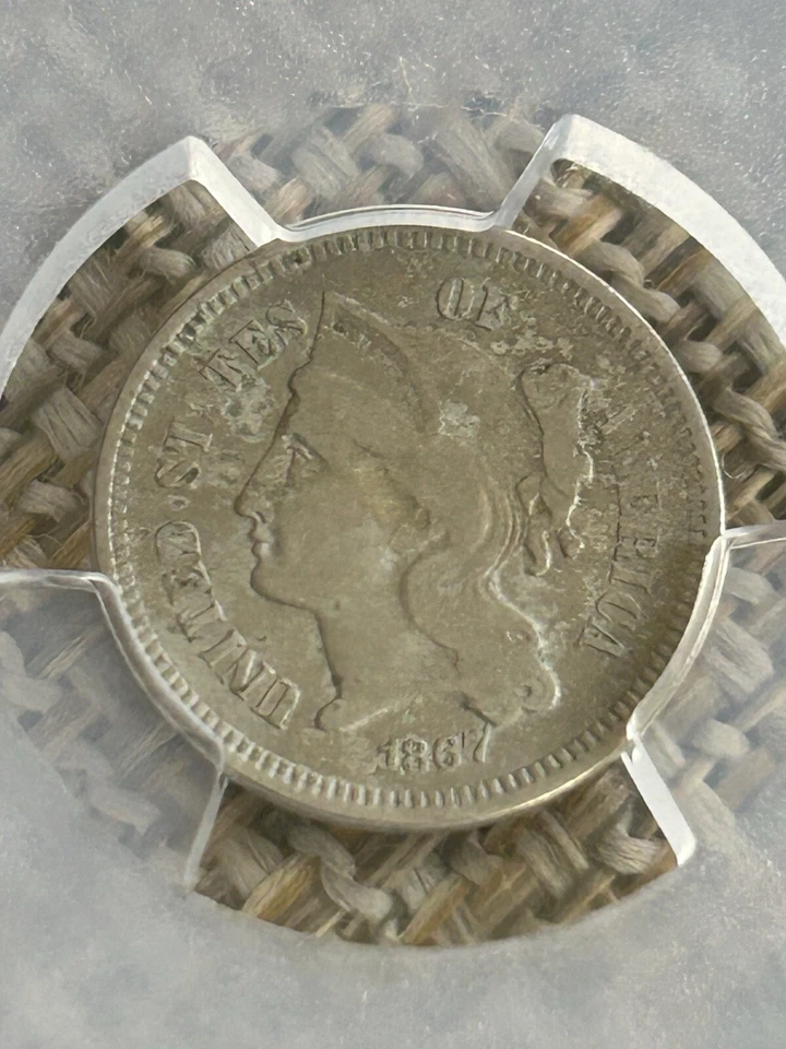 1867 3CS Three Cent, Very Good Detail Graded By PCGS, Post Civil War Coin - Image 3 of 4