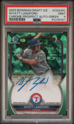 Wyatt Langford 2023 Bowman Chrome Draft Sapphire 1st Green Auto 