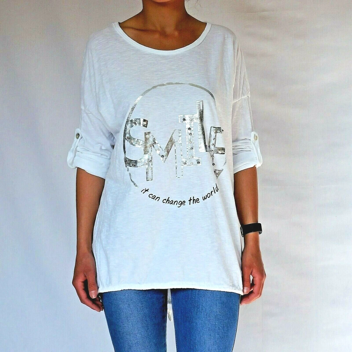 Tee Shirt Tunique Haut Femme Oversize Coupe Droite Large Manche