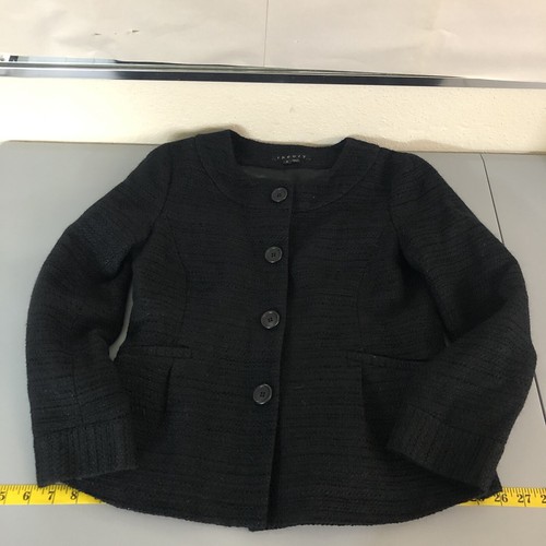 Theory Teesen Jacket Women Size 4 Black Tweed Basic Cotton Blend Shimmer Blazer - Picture 7 of 12