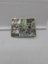 Vintage Alpaca Silver "MEXICO" Belt Buckle W/ Abalone Shell Inlay