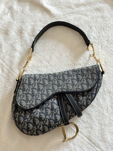 100% AUTHENTIC CHRISTIAN DIOR Monogram Oblique Blue Saddle Bag - John Galliano