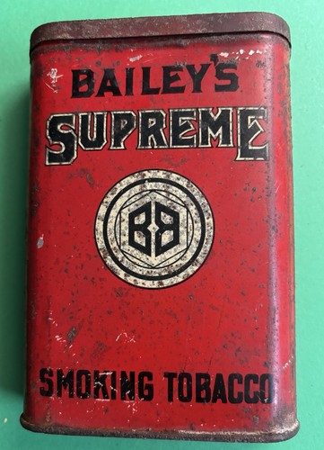 Bailey's Supreme Smoking Tobacco Early Vertical Pocket Tin Bailey Bros Scarce