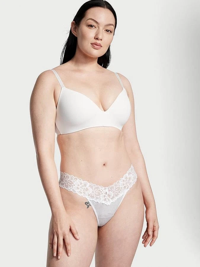 Новый с Ярлыками Victoria's Secret Lacie кружева талии хлопок стринги женщин L большой белый/серый - Изображение 4 из 4