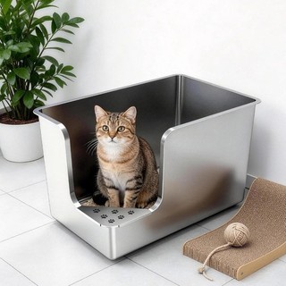 Stainless Steel Cat Litter Tray High Sided Pure Metal 30cm Tall Missing Parts