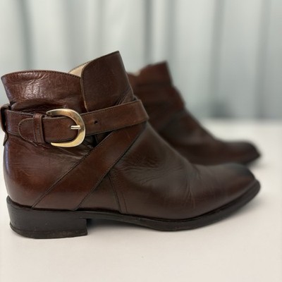 Bally Women's Brown Leather Ankle Boots Buckle Detail Made in Italy Size 36.5