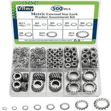 External Tooth Lock Washers Assortment Washer;500 PCS 