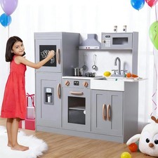 Kids Kitchen Playset for Toddlers with Lights and Sounds,Microwave, Gray,for 3