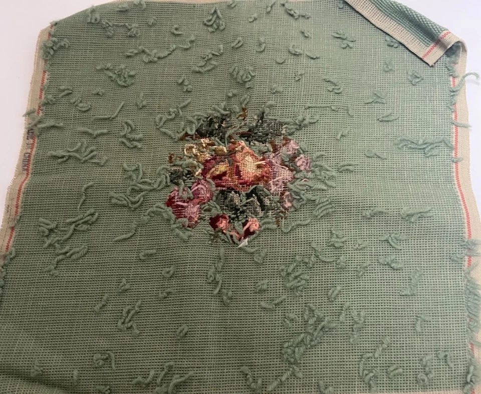 Needlepoint Pillow Chair Seat Cover Vintage Fruit Green 16x17 - Image 4 of 4