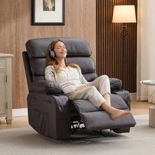 Extra Wide Manual Recliner with Massage Heat,PU Leather Comfort Chair for Adults