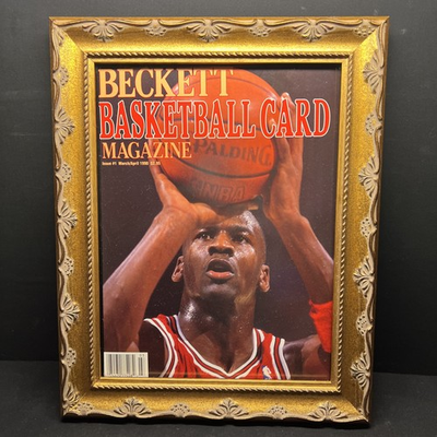 #ad MARCH APRIL 1990 BECKETT BASKETBALL CARD MAGAZINE #1 MICHAEL JORDAN FRAMED $159.99