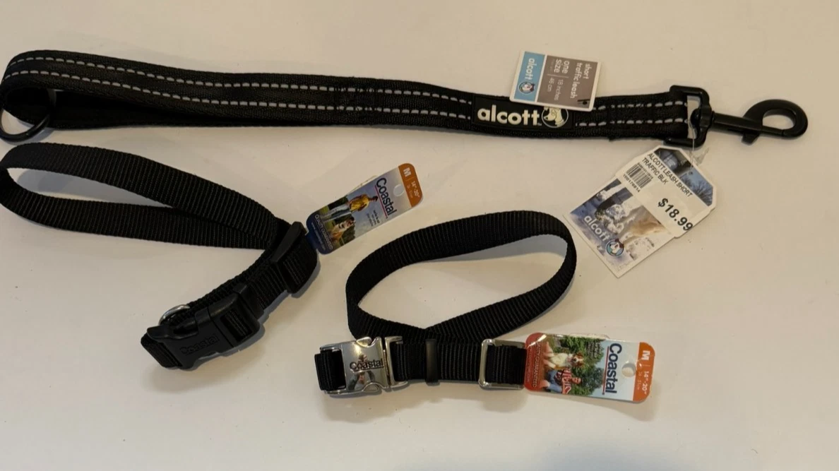3 Lot Coastal Dog Collar Metal Buckle Med 14-20" AND Alcott Short Traffic Leash