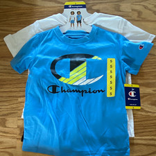 Champion Boys 4 Piece Set Size 5 Blue/White/Black Mesh Logo Tee Shorts