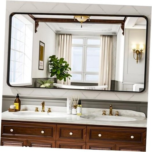 55"x 30" Black Bathroom Mirror - Aluminum Framed Wall Mirror, Bathroom Wall