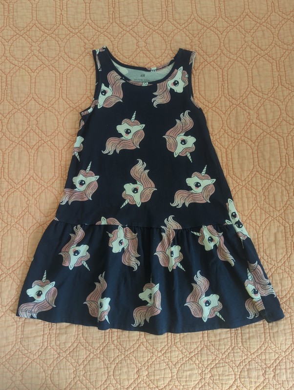 H&M Girls Navy  Blue Unicorn Dress Size 5T/6 Sleeveless
