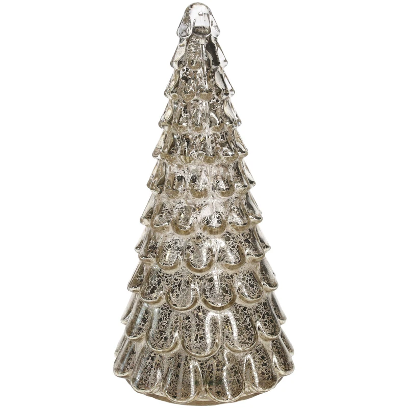 Albero di Natale Decorativo in Vetro Argento Silver con Luce LED Soprammobile