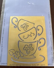 Vtg Lasting Impressions TEACUP Brass Embossing Stencil- Tea, Flower, Butterfly