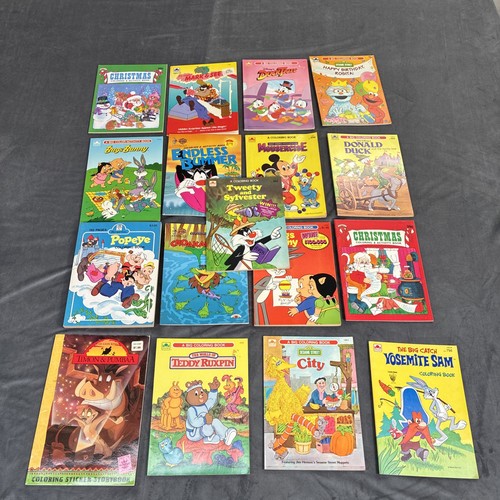 Vintage Lot of 17 - 1990s Coloring Books: Disney, Sesame Street Looney Tunes