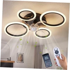  26" Geometric Ceiling Fan with Lights Remote Control, 3 26"- Black - 4 Circles