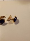 Vintage Krementz Men Cufflinks 14k Gold Overlay Blue Ruby Red Moonglow Art Glass — photo 2