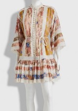 Zimmermann Women's Pink Crochet-Trimmed Floral-Print Cotton Mini Dress Size 1