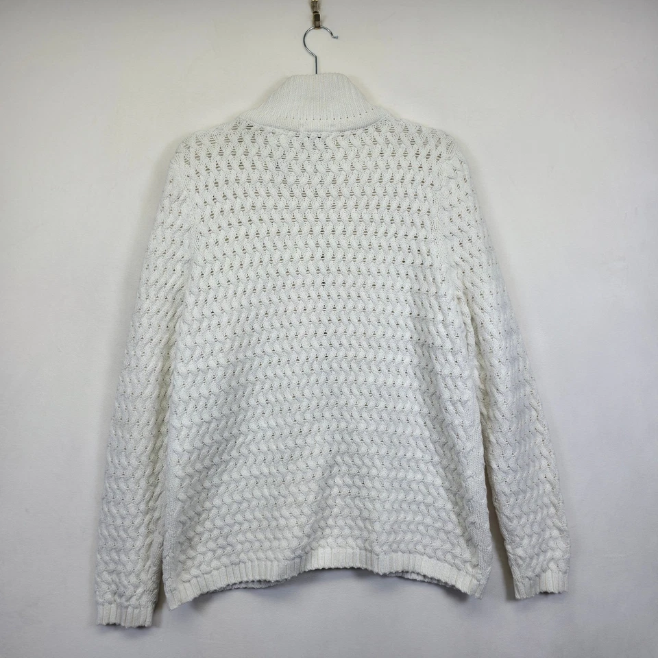 Liz and Co Cardigan Womens 1X White Cable Knit Heavyweight Lounge Cozy Sweater - Image 4 of 4