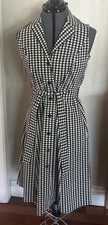 Donna Karan Black White Gingham Shirt Dress Size 8 New Pinup Belted Button Ftont