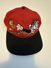 Looney Tunes Vintage 90s Tweety Bird & Sylvester Snapback Hat - Red & Black Cap