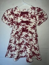 Janie and Jack Cream and Sugar Floral Toile Bow Dress Size 3