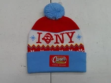 Raising Cane's Beanie Hat Mens Red Blue Pom Winter I Love NY Snowflake NYC