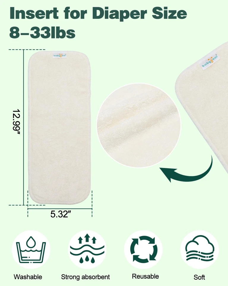 12 Pc Cloth Diaper Inserts 4 Layer Bamboo Rayon for Cloth Diapers and Covers - Image 3 of 4