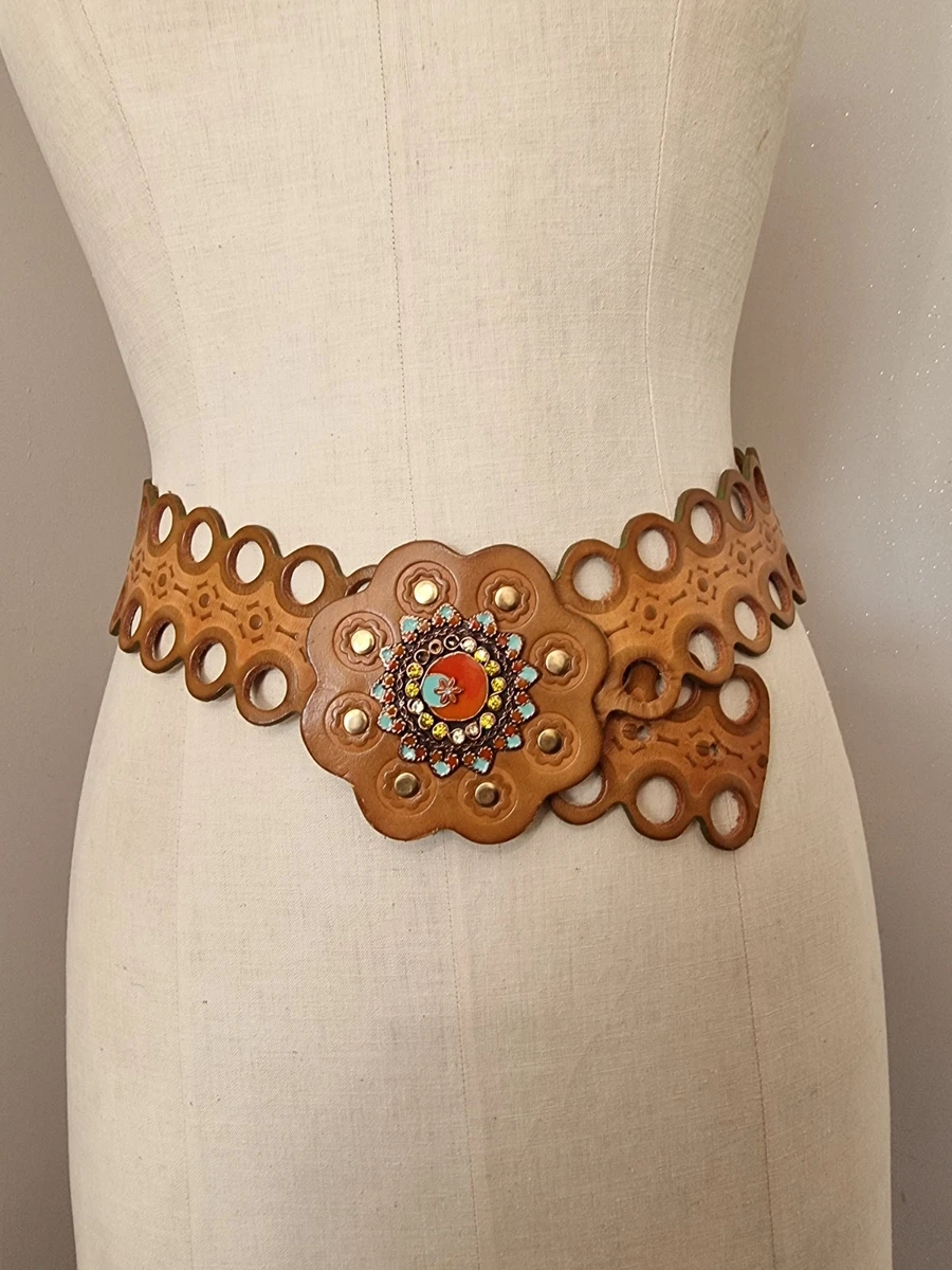 Ceinture Femme Simili Cuir Marron Avec Strass – Taille 102, Occasion