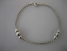 FAS SIGNED STERLING SILVER BEAD BALL 7" ROPE CHAIN BRACELET ITALY