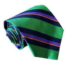 Polo Ralph Lauren Neck Tie Mens Green Multicolor Repp Stripes Hand Made Italy